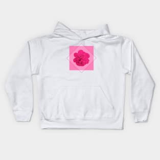 Pink Peony Flower in a Diamond Design Kids Hoodie